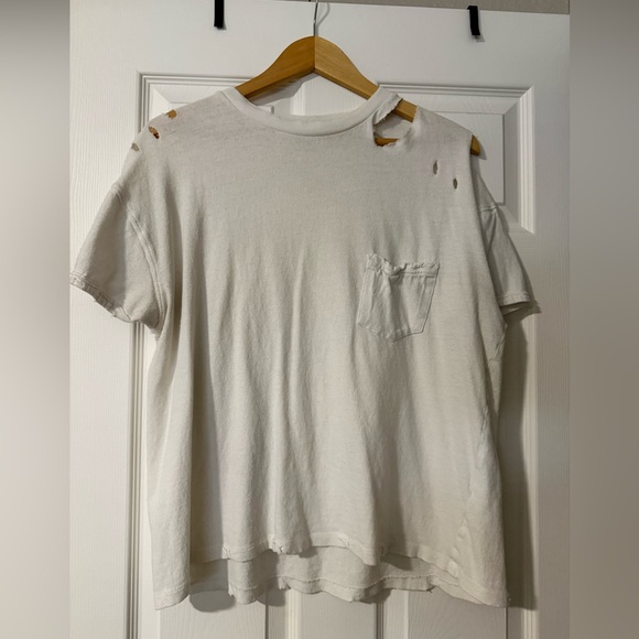 We The Free Tops - We The Free Rubi Distressed Ivory Short Sleeve Pocket Tee by Free People